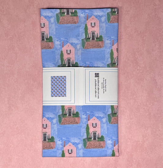 'Little Pink House', patterned 15x20" Cotton Tea Towel