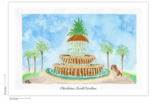 Charleston Pineapple Fountain - Giclee Art Print