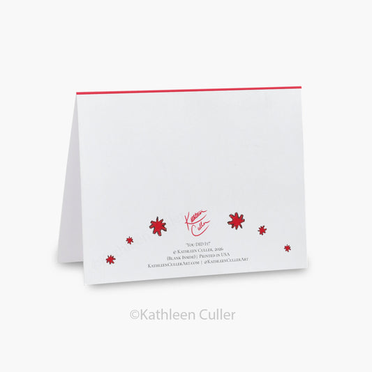 White card with red star designs and text on a white background