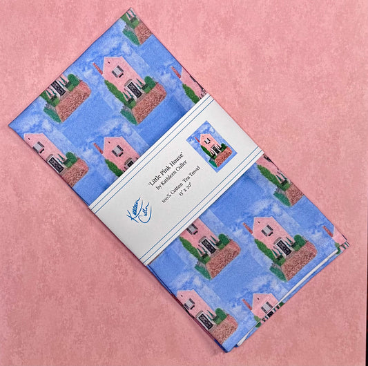 'Little Pink House', patterned 15x20" Cotton Tea Towel