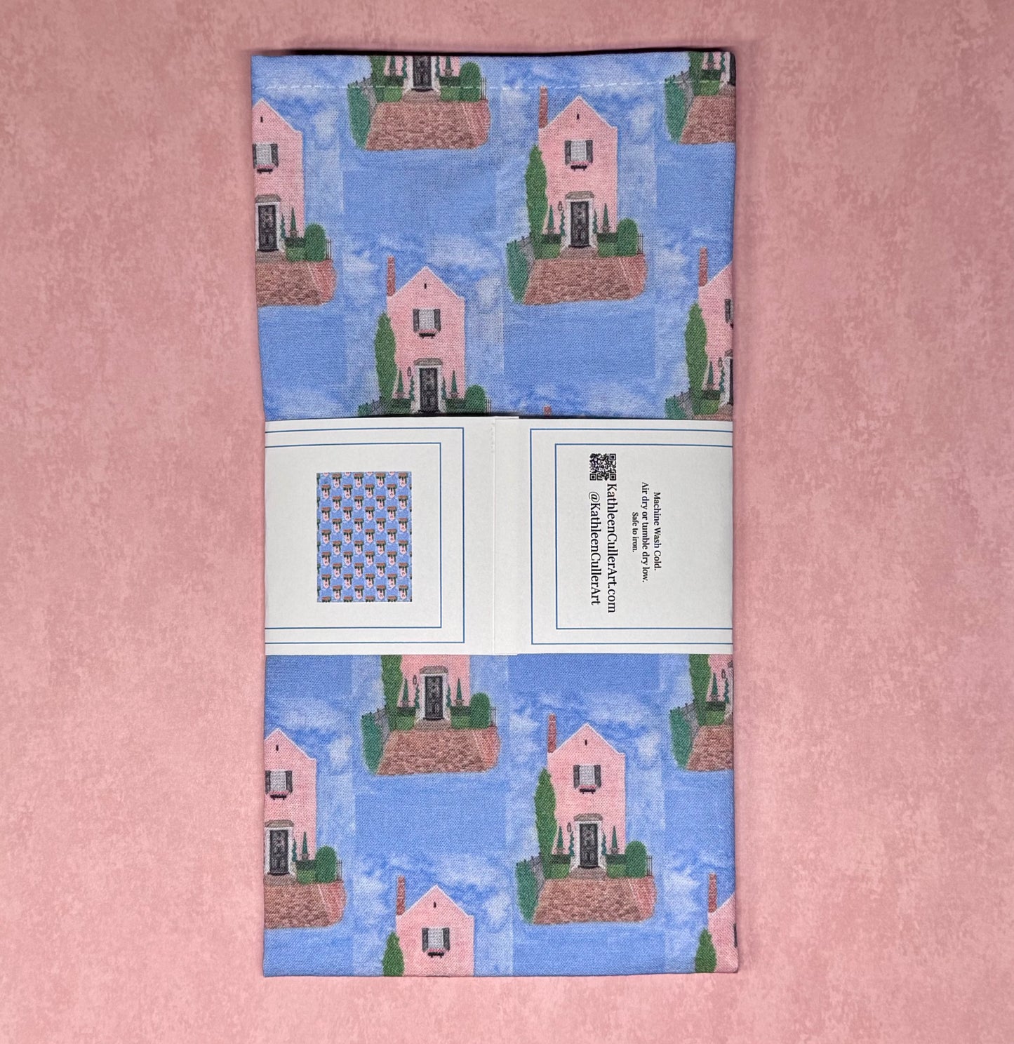 'Little Pink House', patterned 15x20" Cotton Tea Towel