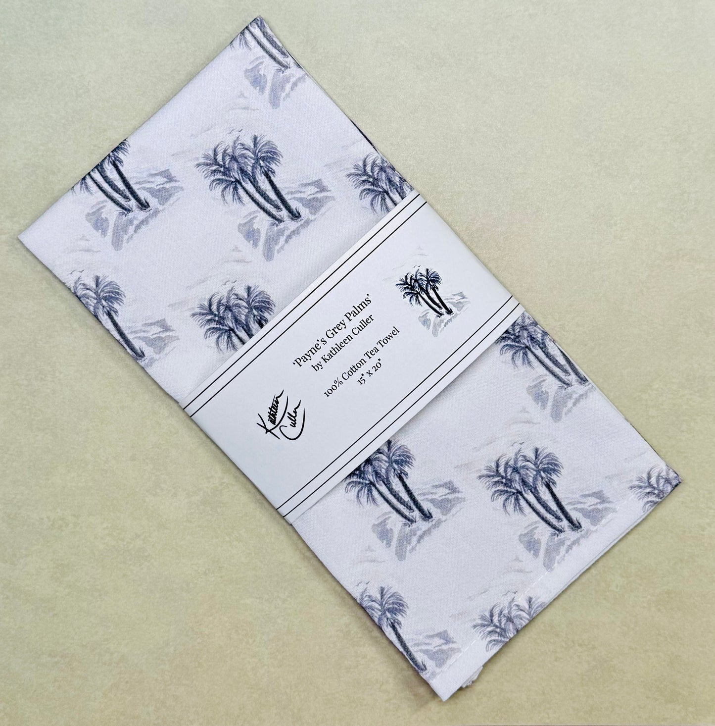 'Payne's Grey Palms', patterned 15x20" Cotton Tea Towel