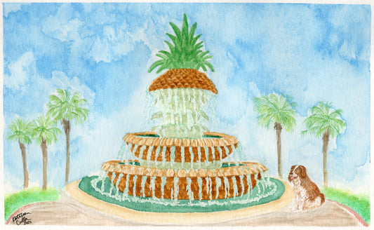 Charleston Pineapple Fountain - Giclee Art Print